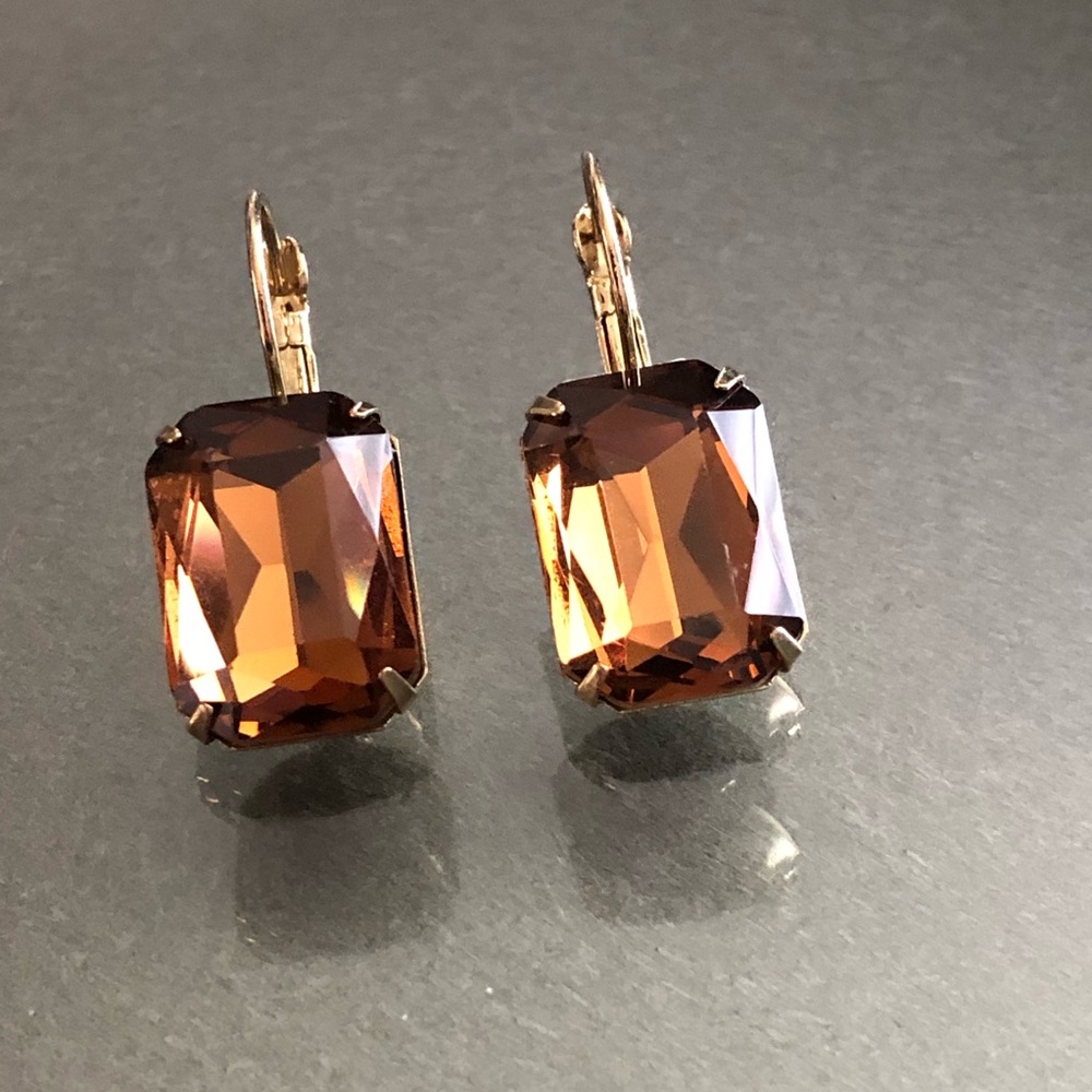 Coffee Faceted Crystal Earrings - New - Picture 3 of 6